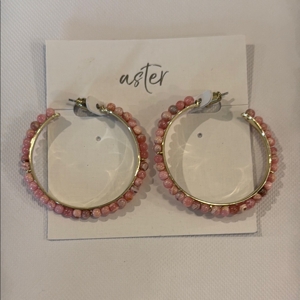 Aster Pink Beaded Hoop Earrings